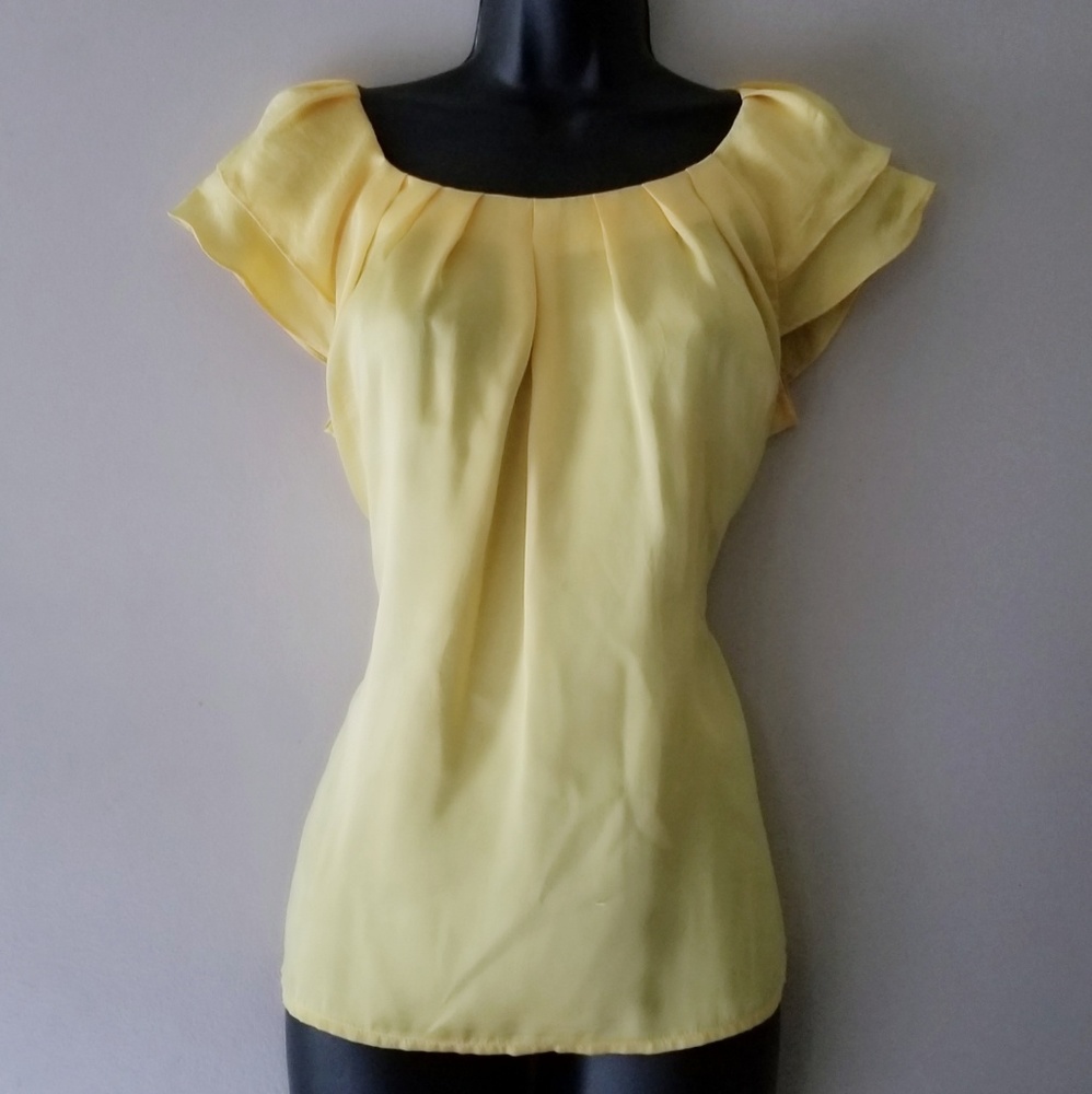 Womens Yellow Satin Career Work Blouse Small